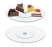 Relaxdays Plateaux tournants pour gâteaux – Lot de 2, rotatifs à 360°, Ø 30 cm, verre transparent