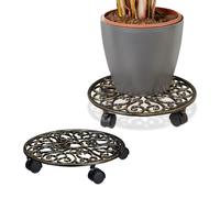 Relaxdays Lot de 2 Porte-Plantes à roulettes, en Fonte, H x D chacun : 7,5 x 34 cm, pour intérieur et extérieur, Bronze