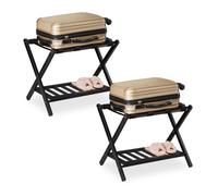 Relaxdays Porte-Bagages Pliables, Lot de 2, Bois, H x L x P : 54 x 66 x 45 cm, 2 étagères, Rangement pour hôtel, Noir