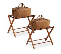 Relaxdays Porte-valises en Bois, Lot de 2, Supports Pliables, HxLxP : 54 x 66 x 48 cm, Rangement pour hôtel, Nature