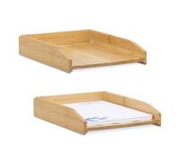 Relaxdays Lot de 2 Range-Documents, en Bambou, Format A4, Supports empilables, pour Bureau, Nature