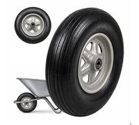 Lot de 2 Roues Relaxdays 3.50-8, Caoutchouc Plein, Roue complète Jante Acier et axe, pour Diable/brouette, Noir/Gris