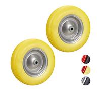 Relaxdays Lot de 2 Roues de brouette 4.80 4.00-8, Roue en Caoutchouc, Roue de Secours, Jante, Diable, 100 kg Charge, Jaune/Gris