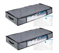 Relaxdays Sacs de Rangement sous Vide, Lot de 2, HxLxP : 15x100x45 cm, vêtements, Linge de lit, Housses sous Vide, Gris