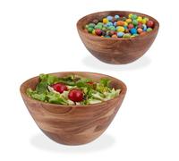 Relaxdays Saladier, Lot de 2, en Bois d’Acacia, diamètre de 19 et 25 cm, Bol pour Salade, Snacks, Fruits, Marron