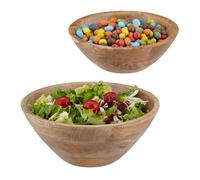 Relaxdays Saladier, Lot de 2, en Bois de manguier, diamètre de 23 et 29 cm, Bol pour Salade, Snacks, Fruits, Marron