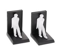 Relaxdays Lot de 2 Serre-Livres, Figurine Homme, HxLxP: 14,5x12x9,5 cm, décoratif, résine Artificielle, Noir - Blanc