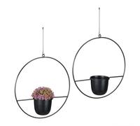 Relaxdays Suspension Plantes, Lot de 2, diamètre de 34,5 cm, métal, Pots Suspendus, pour intérieur & extérieur, Noir