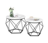 Relaxdays Lot de 2 Tables Basses, Aspect marbre & métal, Blanc/Noir | design vintage, rondes, salon