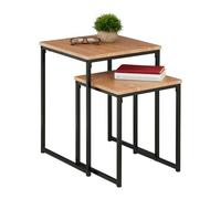 Relaxdays Lot de 2 Tables d’appoint, empilables, 2 Tailles, carrées, métal, pour Le Salon, déco, Marron Clair - Noir