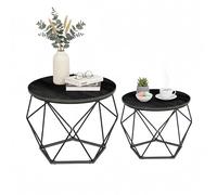 Relaxdays Lot de 2 Tables d'appoint Rondes en Bois et métal, Design Vintage, 50x40x40 cm, Noir