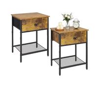 Relaxdays Lot de 2 Tables de Chevet industrielles Effet Bois/métal Brun foncé/Noir, tiroir & Tablette, 55x40x30 cm