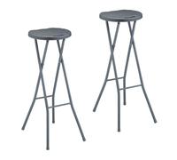 Relaxdays Tabouret de Bar, lot 2, Effet rotin, siège Pliant pour Le Jardin, Plastique, Acier, HxLxP : 80x34x45 cm, Gris