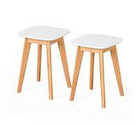 Relaxdays Tabourets de Cuisine, Lot de 2, Bambou, MDF, Salle de Bain, H x L x P : 45,5 x 33 x 33 cm, Naturel/Blanc