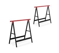 Relaxdays Lot de 2 tréteaux, Pliables, 100 kg, HxLxP: 74x78x40 cm, pour Atelier, bricoler, Peindre, Noir - Rouge