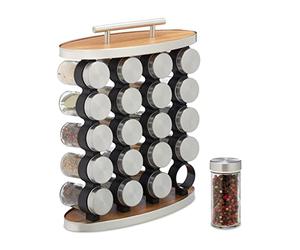Relaxdays Lot de 20 Pots à épices avec Support, Embouts tamiseur, transportable, remplir, argenté et Transparent