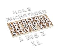 Relaxdays Lot de 208 lettres décoratives en bois allant de A à Z, pour bricoler et peindre, avec boîte, blanc