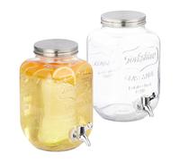 Relaxdays Distributeur de Boisson, Lot de 2, Volume : 4 litres, Robinet et Couvercle, pour la Limonade, Transparent