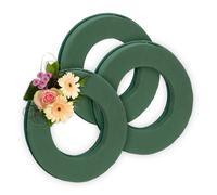 Relaxdays Mousse Florale, Lot de 3, Anneaux, diamètre 25 cm, pour bricoler, Couronne décorative pour Art Floral, Vert