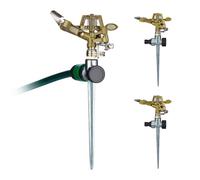 Relaxdays Arroseur de Jardin, Lot de 3, avec Pointe, portée réglable Jusqu’à 15 mètres, doré et argenté