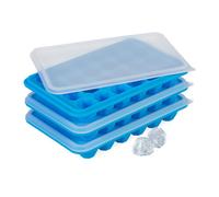 Relaxdays Bac à glaçons, avec Couvercle, lot Pratique de 3, 24 Compartiments, en Silicone, Bleu et Transparent