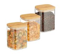 Relaxdays Lot de 3 bocaux carrés en verre