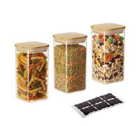 Relaxdays Lot de 3 bocaux en Verre carrés 1500 ML hermétiques Transparents/naturels, 21 x 10 x 10 cm