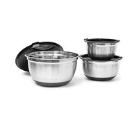 Relaxdays Lot de 3 bols BOWLY avec couvercle pour chacun, empilables, H x L x P env. 14,5 x 25,5 x 25,5 cm, argenté/noir