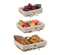 Relaxdays Lot de 3 corbeilles à pain avec tissu