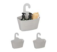 Relaxdays Lot de 3 corbeilles de Douche, sans perçage, Plastique, Support shampoing, Gel Douche, Organiseur, Gris