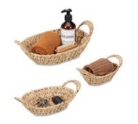 Relaxdays Lot de 3 corbeilles, Jacinthe d’Eau, pour Salle de Bain, Salon & Chambre, organiseurs, Design tressé, Nature