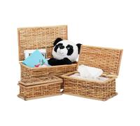Relaxdays Lot de 3 corbeilles en rotin, Couvercle, tressé, Salon, Lot de Panier, Caisse de déco, 10 L, Rustique, Nature