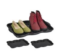 Relaxdays Lot de 3 égouttoirs à Chaussures, Plastique, Supports 2 Paires, bacs à Souliers, HxLxP : 3 x 48 x 34 cm, Noir