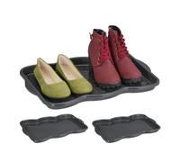 Relaxdays Lot de 3 égouttoirs à Chaussures, Plastique, Supports 2 Paires, bacs à Souliers, HxLxP : 3 x 48 x 34 cm, Gris