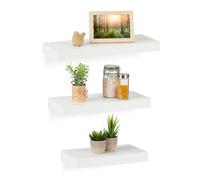 Relaxdays Étagères murales, Lot de 3, en 3 Tailles, Support décoratif et Moderne, MDF, tablettes rectangulaires, Blanc