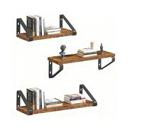 Relaxdays Lot de 3 étagères murales Aspect Bois & métal, 30/35/40 cm, pour Livres et déco, Marron