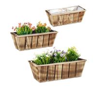 Relaxdays Jardinières 3 tailles – bois flambé, film plastique, intérieur/extérieur, brun