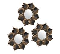 Relaxdays Lot de 3 miroirs, Forme Ronde avec Ornements, diamètre de 25 cm, décoration, Cadre en Plastique, doré - Noir