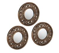 Relaxdays Lot de 3 miroirs, forme ronde avec ornements, doré - noir | diamètre de 25 cm, intérieur, décoration, vintage