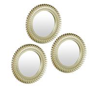 Relaxdays Lot de 3 miroirs, forme ronde avec ornements, salon, diamètre de 25 cm, décoration, cadre en plastique, doré