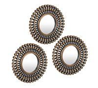 Relaxdays Lot de 3 miroirs, Forme Ronde et Motif Soleil, diamètre de 25 cm, décoration, Cadre en Plastique, doré - Noir