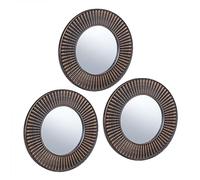 Relaxdays Lot de 3 miroirs, Rond, Large Bord, diamètre 25 cm, intérieur, décoration, Cadre en Plastique, doré/Noir