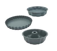 Relaxdays Lot de 3 moules à pâtisserie antiadhésifs en Acier Carbone Ø 25,5/27,5/28 cm, Kouglof, Tarte, gâteau Rond Gris
