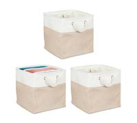 Relaxdays Panier de rangement - Lot de 3 - 30 x 30 x 30 cm - beige et banc