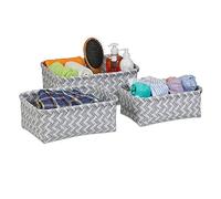 Relaxdays Lot de 3 paniers de Rangement, corbeilles en 3 Tailles, tressés, Salle de Bain, Plastique, Blanc/Gris