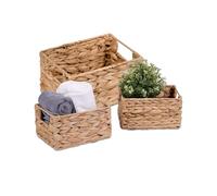 Relaxdays Lot de 3 paniers de rangement en jacinthe d'eau tressée, 2 tailles, pour salle de bain et décoration, naturel