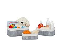 Relaxdays Lot de 3 paniers de rangement tissu/bambou rectangulaires gris, pour salle de bain, jouets, accessoires