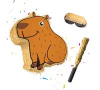 Relaxdays Lot de 3 piñata en Forme de Capybara, à Suspendre, pour Enfants, Filles et garçons, avec bâton et Masque, Vide, Marron