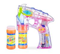 Relaxdays Pistolet à Bulles Enfant, Lot de 3, Machine à Bulles Savon Lanceur à Bulles lumière LED, Transparent