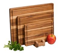 Relaxdays planche à découper, lot de 3, 3 tailles, support, marron